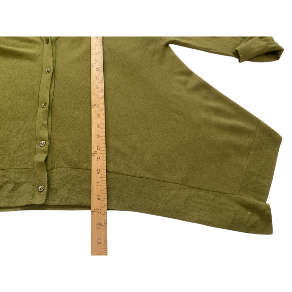 Neiman Marcus Cashmere Collection Asymmetric V-Neck Cardigan Olive Green M - Picture 7 of 7